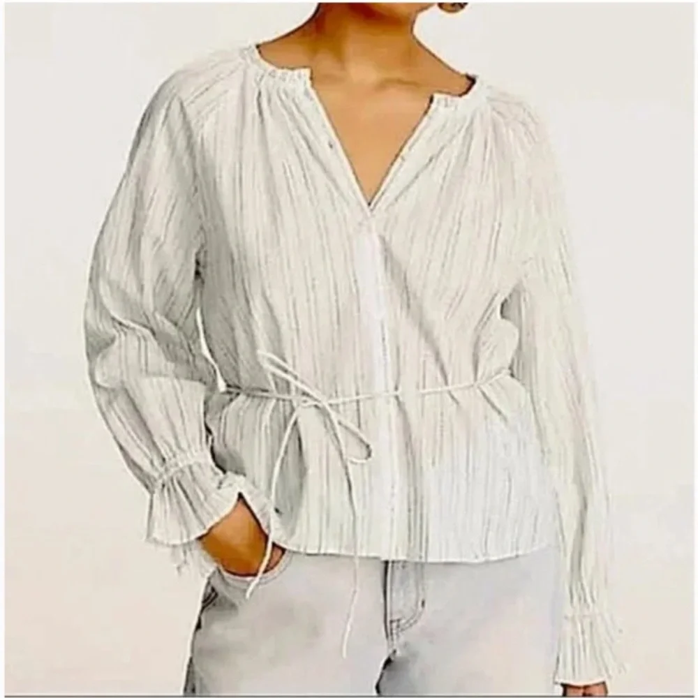NWT JCrew Button-up tie-waist top in stripes